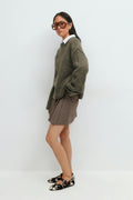 Folded sleeve knitted sweater - Brown melange
