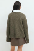 Folded sleeve knitted sweater - Brown melange