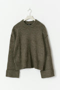Folded sleeve knitted sweater - Brown melange