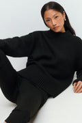 Folded sleeve knitted sweater - Brown melange