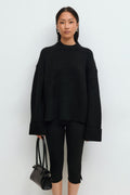 Folded sleeve knitted sweater - Noir