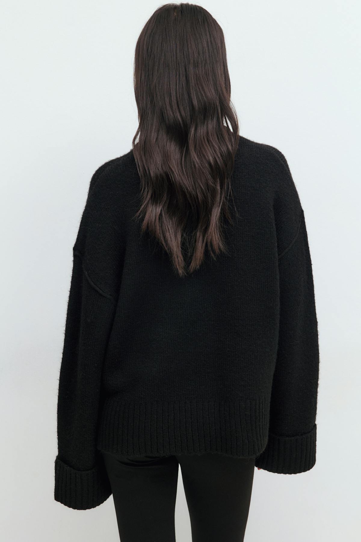 Folded sleeve knitted sweater - Noir