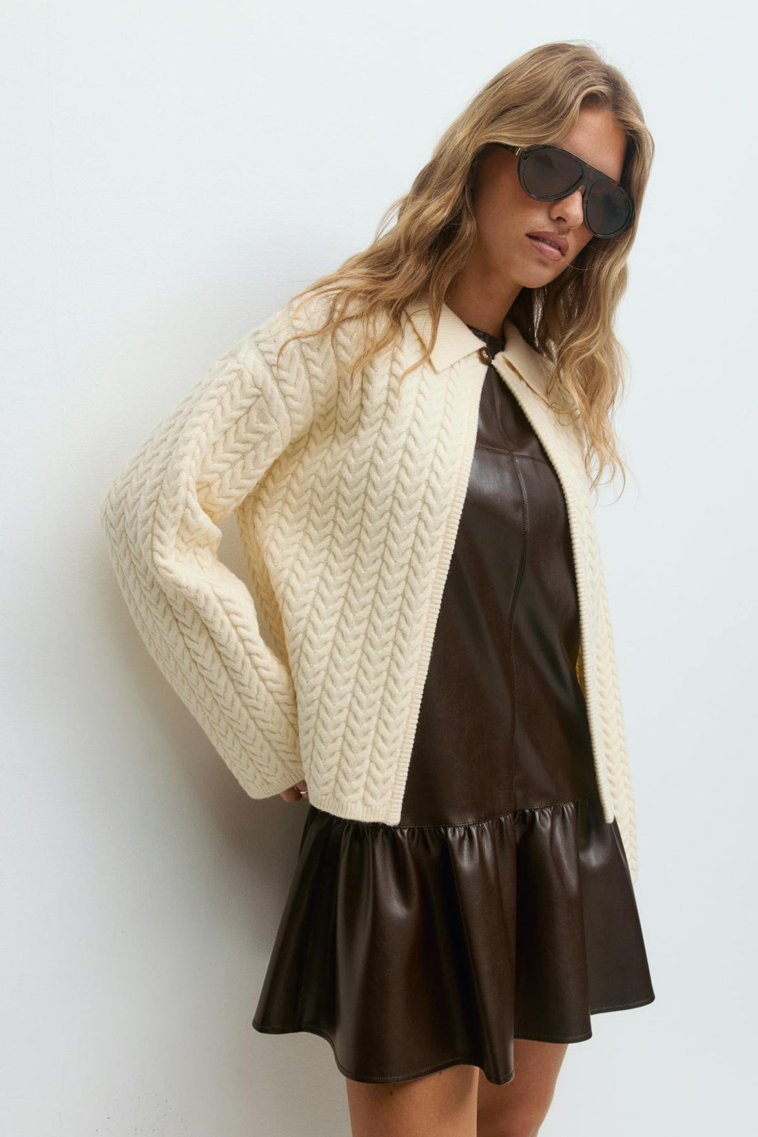Cable knitted cardigan - Crème