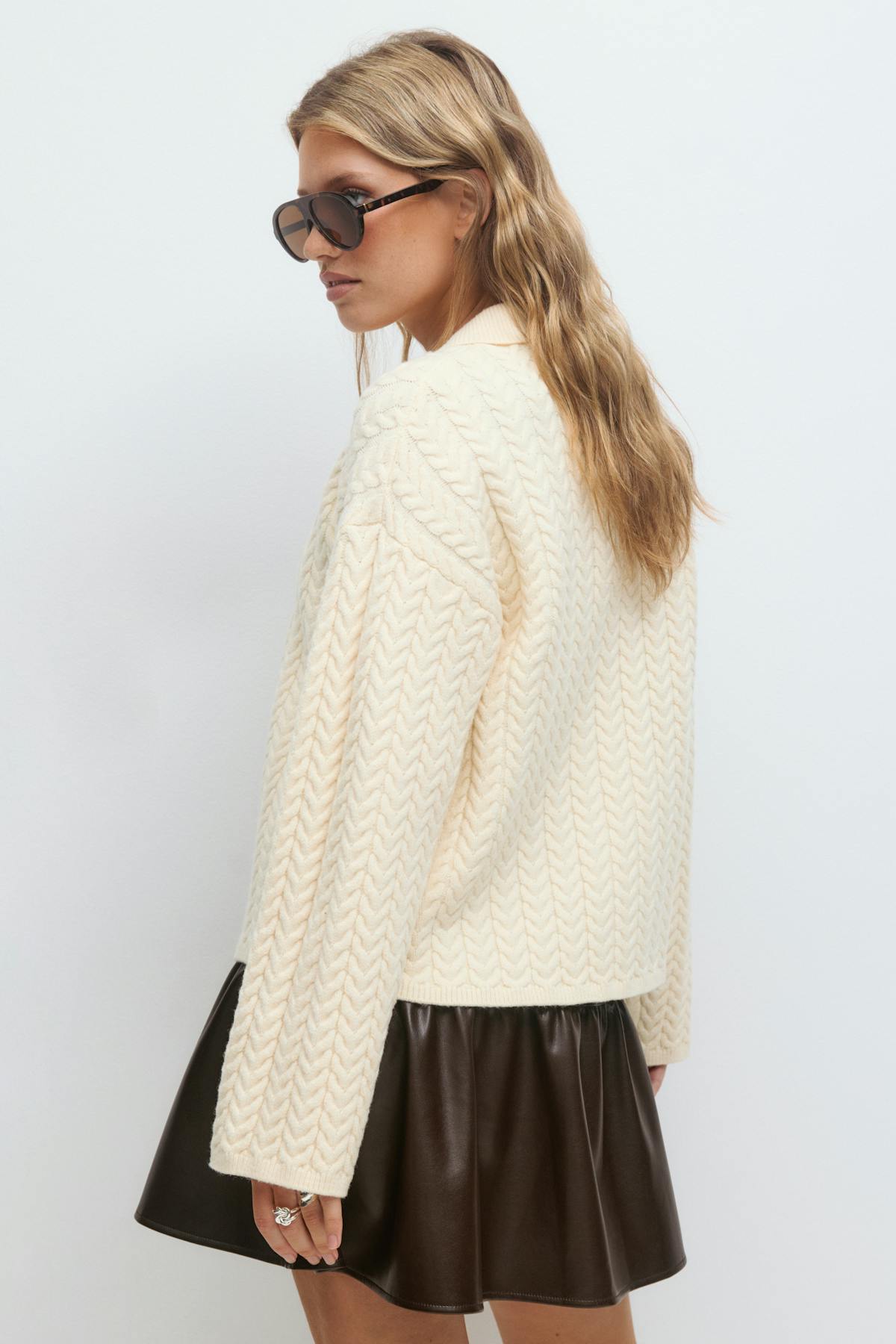 Cable knitted cardigan - Crème