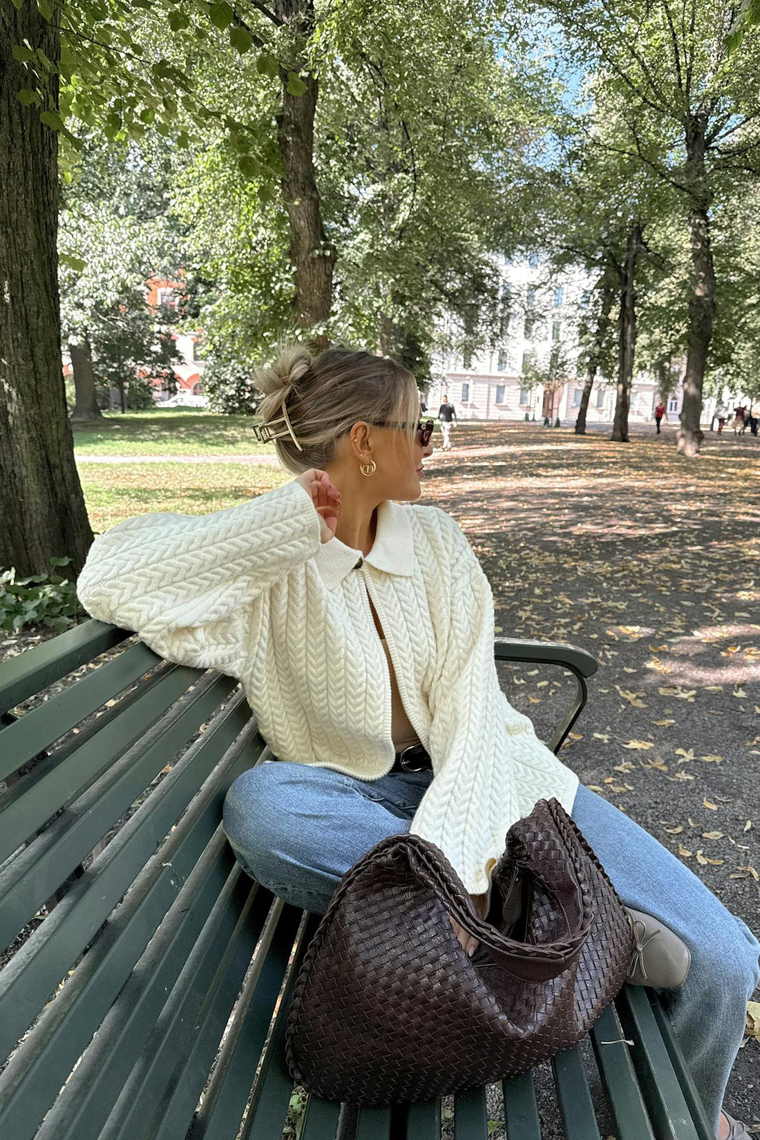 Cable knitted cardigan - Crème