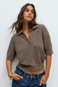 Short sleeve knit collar top - Navy blazer