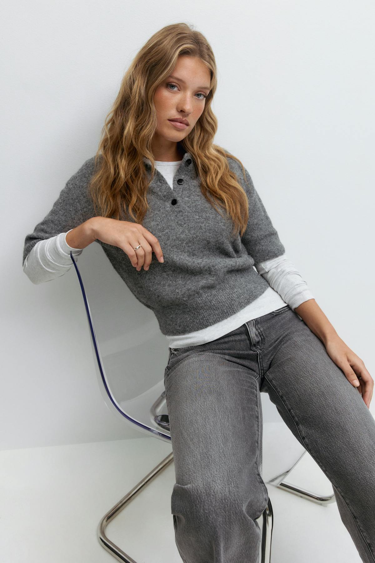 Short sleeve knit collar top - Falcon