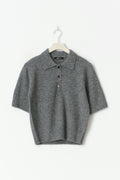 Short sleeve knit collar top - Mid grey mel
