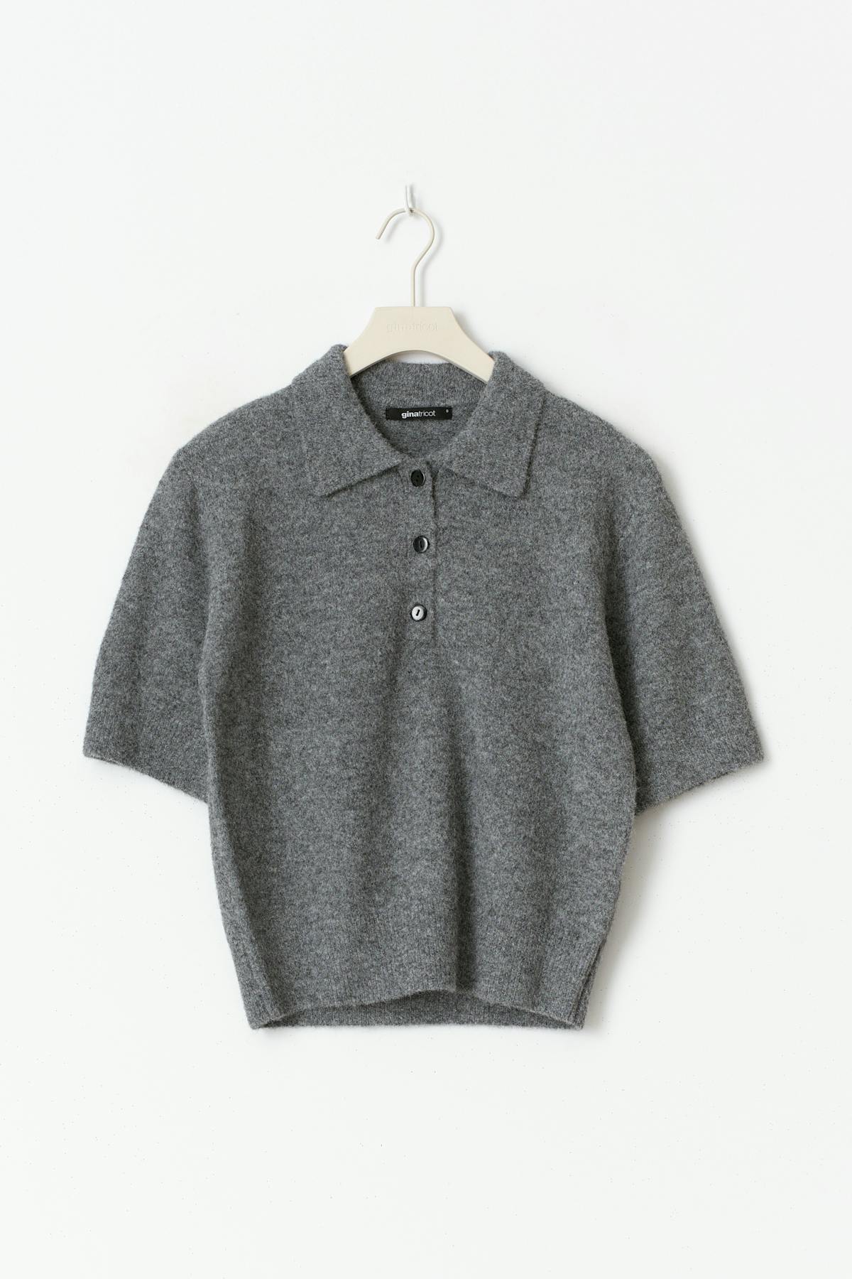 Short sleeve knit collar top - Mid grey mel