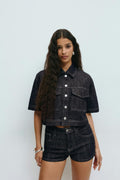 Rhinestone denim shirt - Rinse