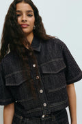 Rhinestone denim shirt - Rinse