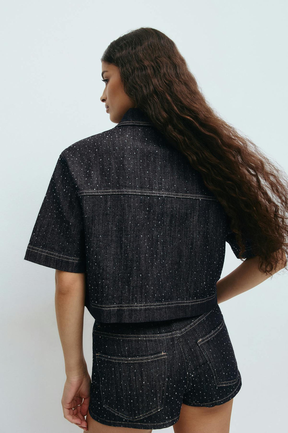 Rhinestone denim shirt - Rinse