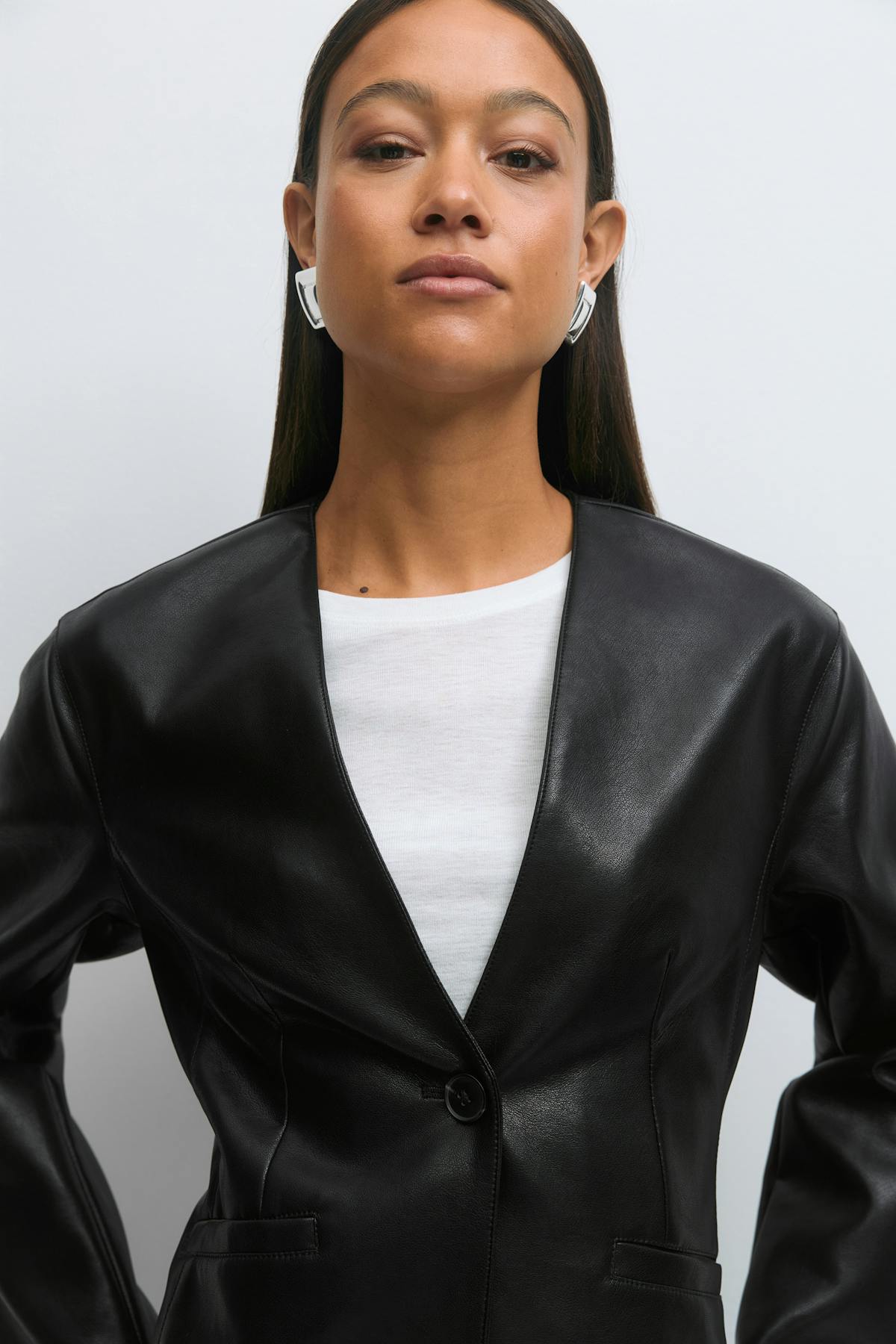 Sculpted pu blazer - Noir
