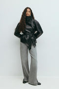 Short belted pu jacket - Noir