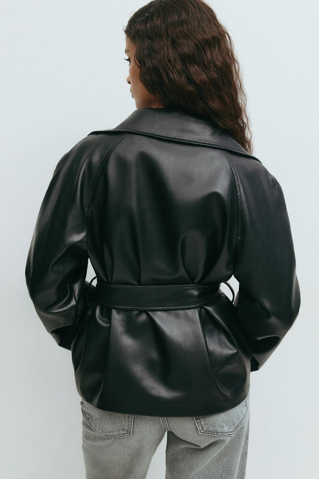 Short belted pu jacket - Noir