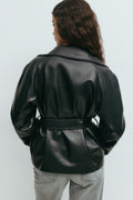 Short belted pu jacket - Noir