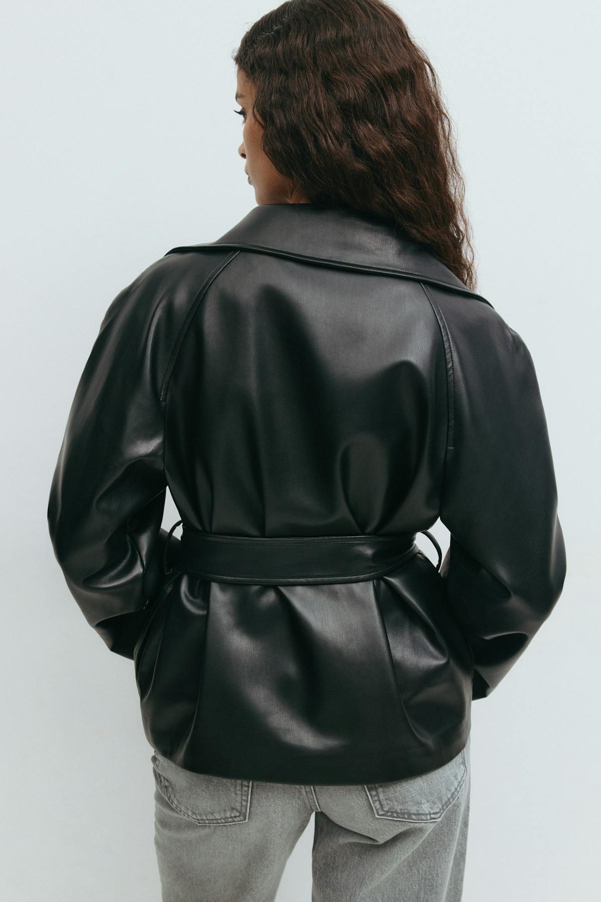 Short belted pu jacket - Noir