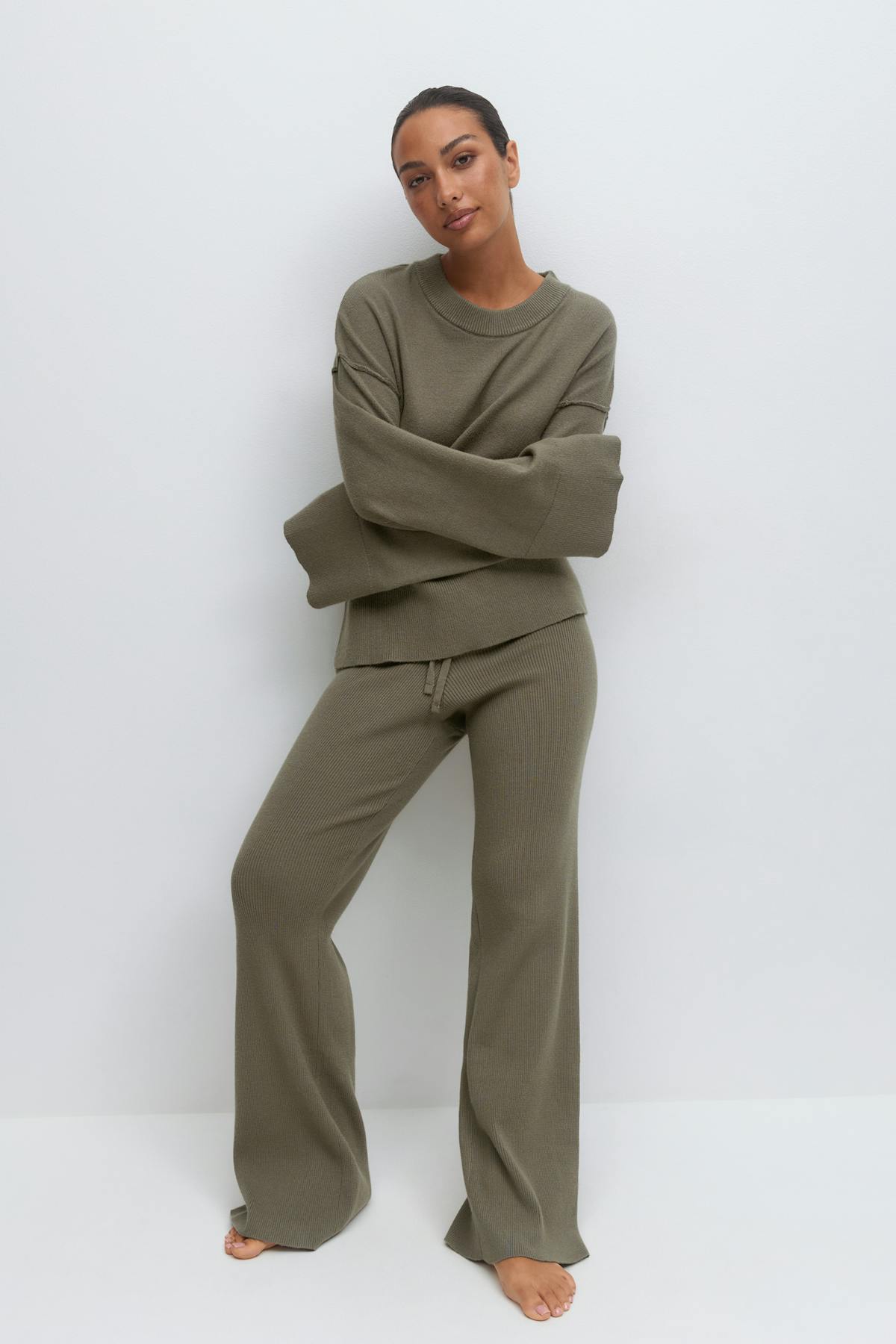 Knitted loungewear trousers - Lt grey melange