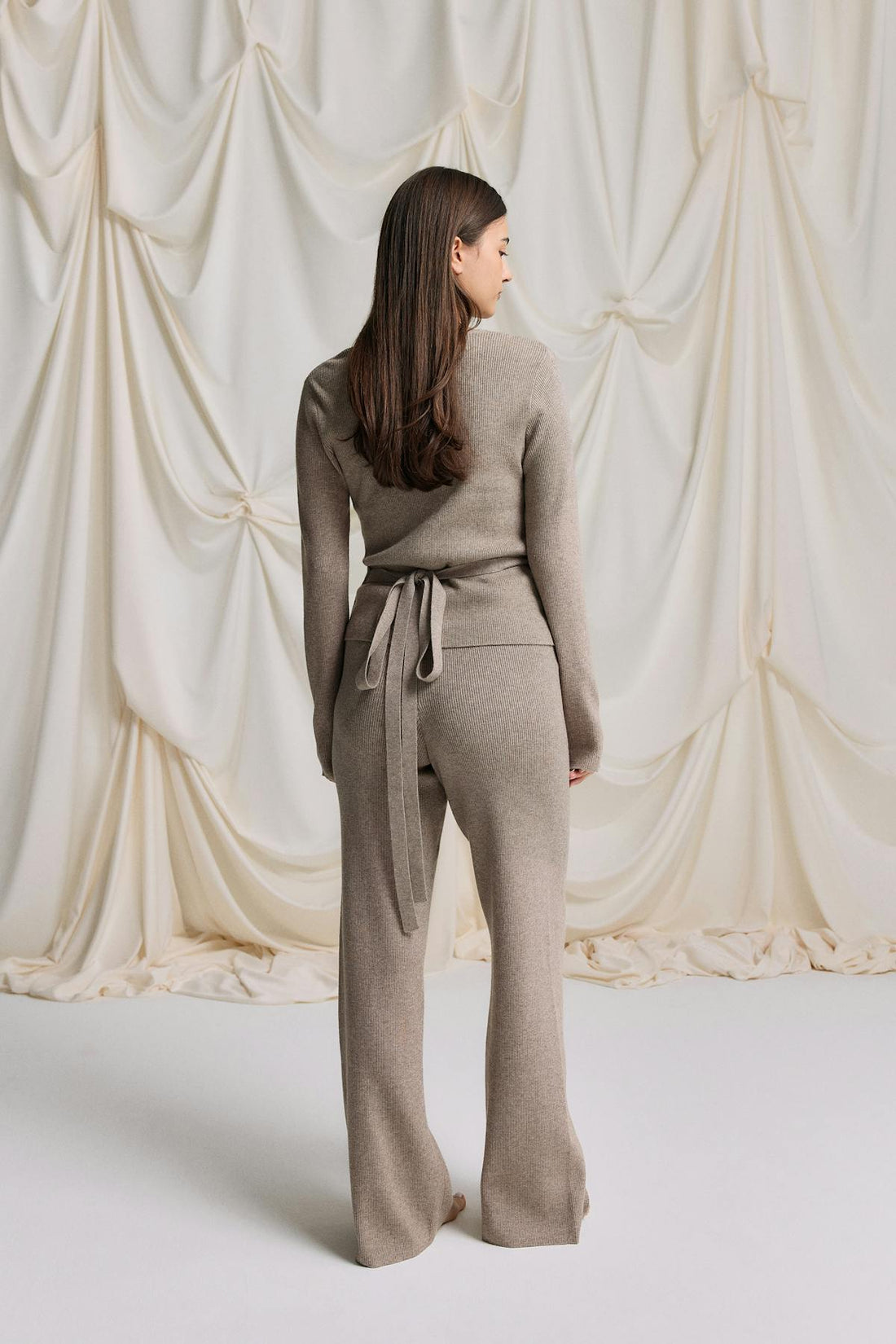 Knitted loungewear trousers - Brown melange