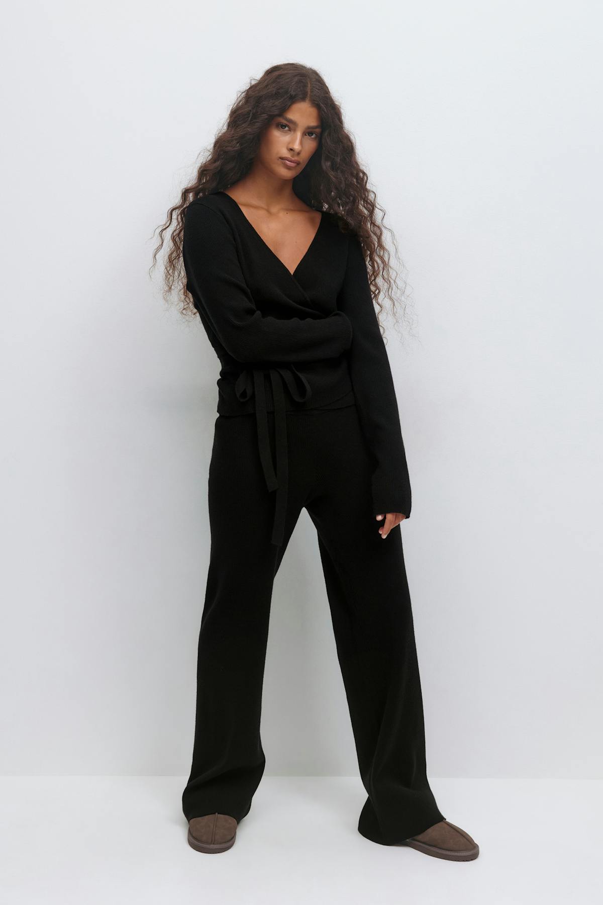 Knitted loungewear trousers - Brown melange