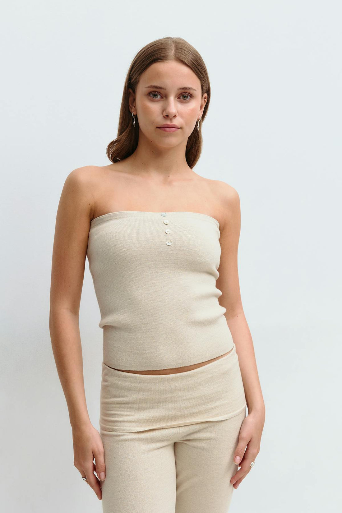 Y knitted tube top - Beige clair