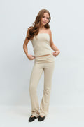 Y knitted folded down pants - Beige clair