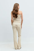 Y knitted folded down pants - Beige clair