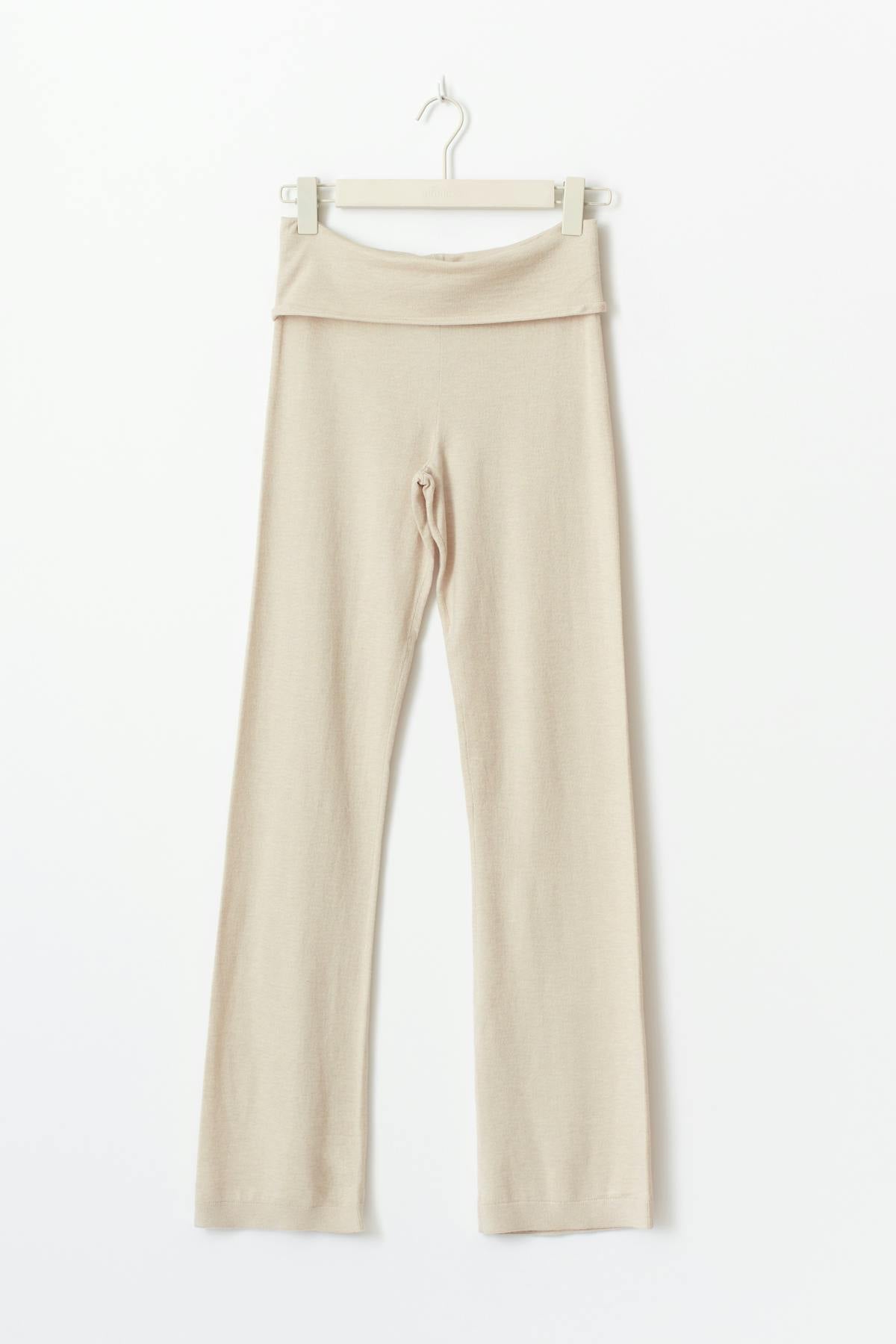Y knitted folded down pants - Beige clair