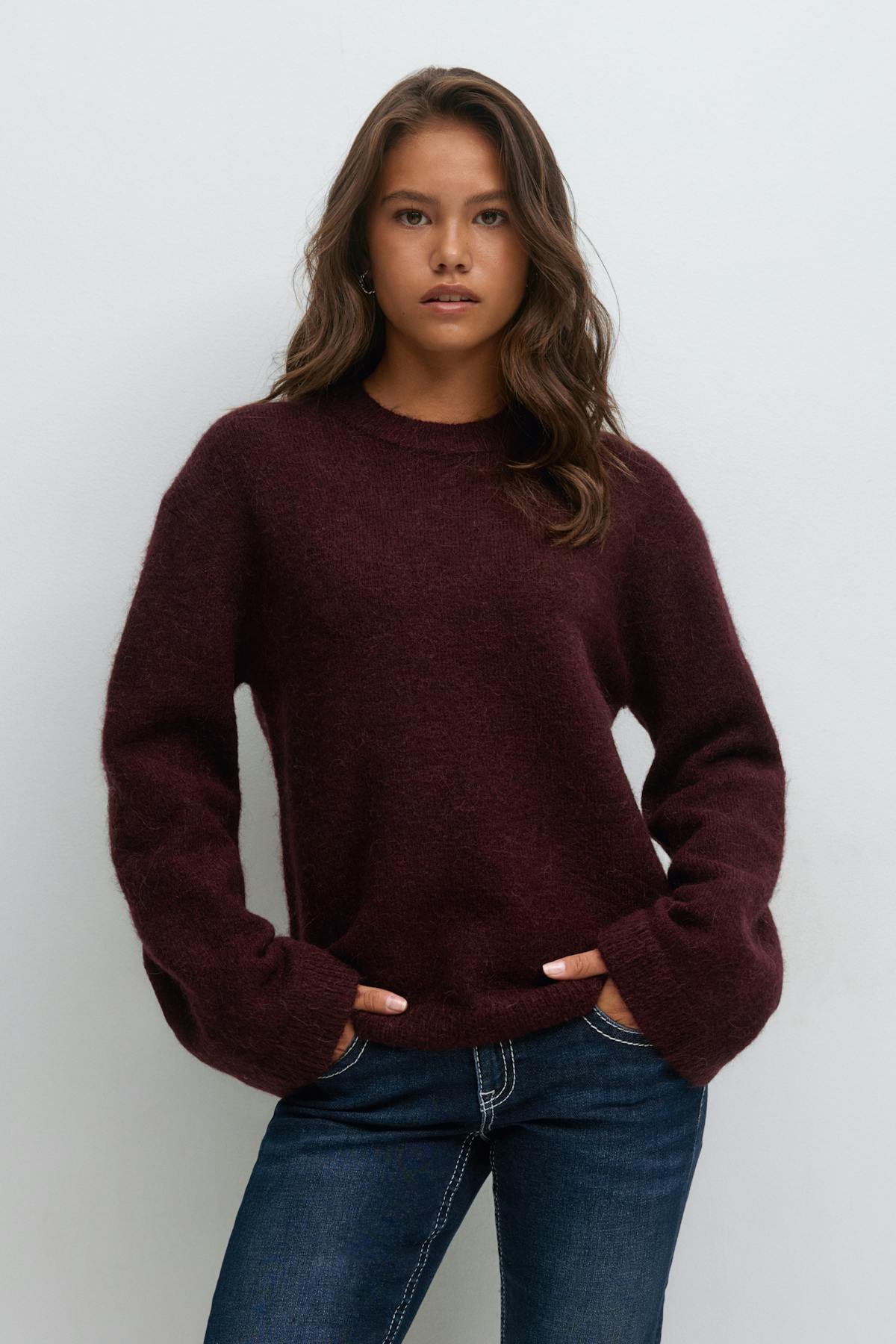 Y oversized knitted sweater - Bordeaux foncé
