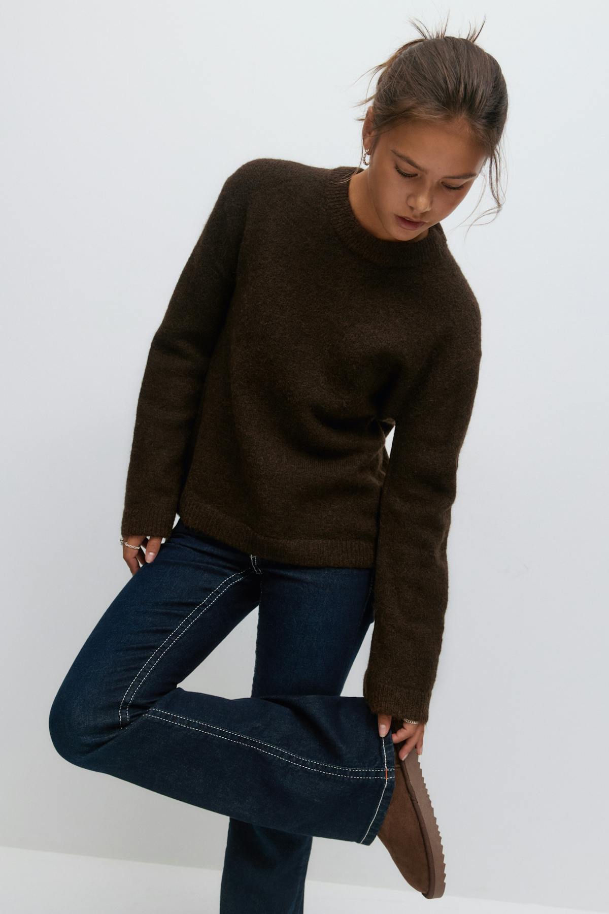 Y oversized knitted sweater - Chocolate brown