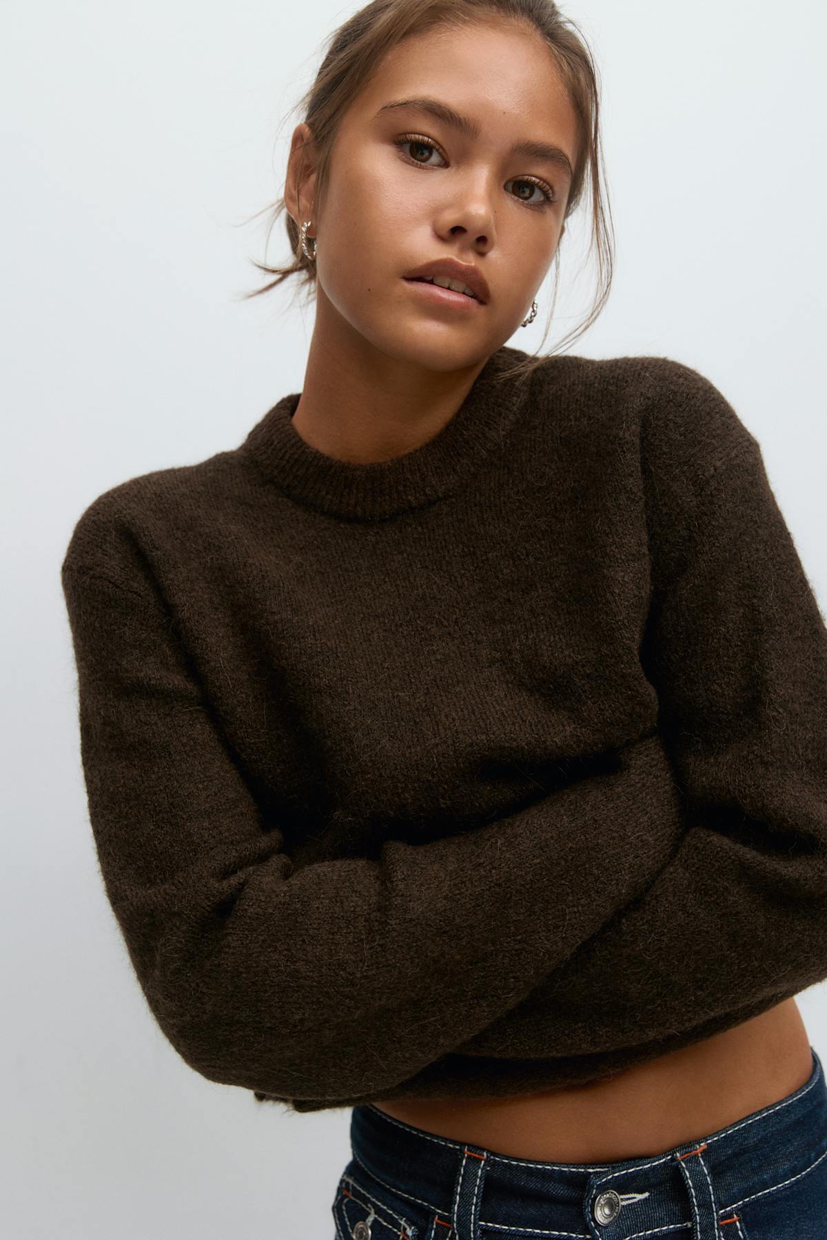Y oversized knitted sweater - Chocolate brown