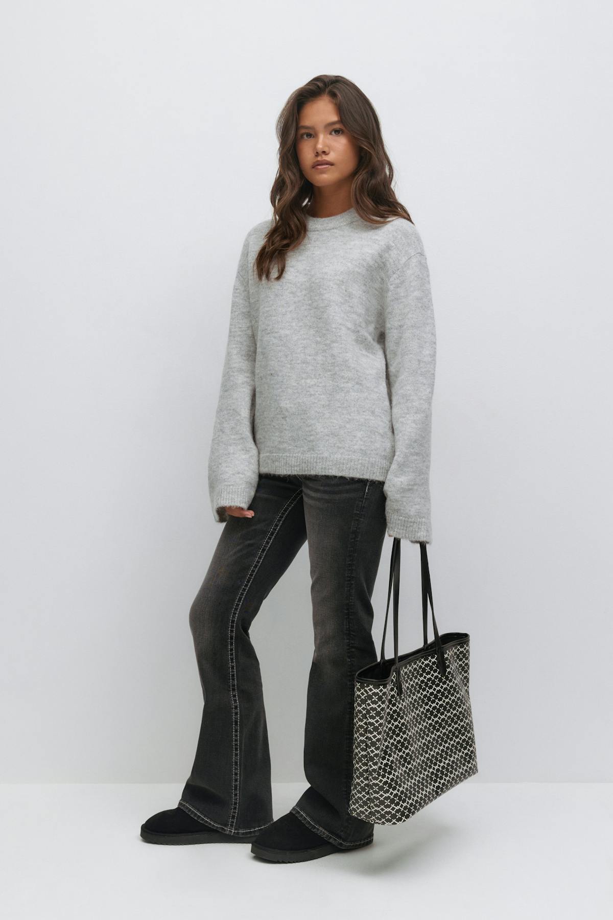 Y oversized knitted sweater - Lt grey melange