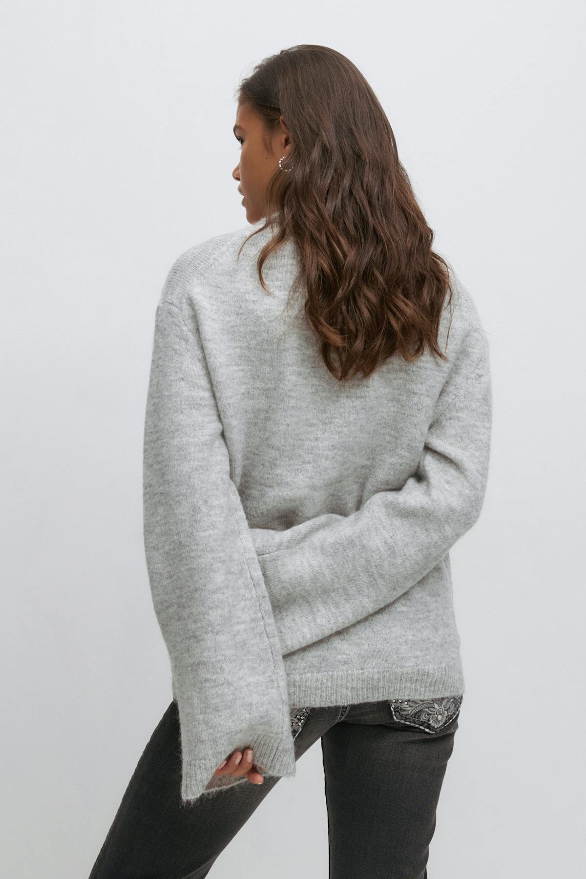 Y oversized knitted sweater - Lt grey melange