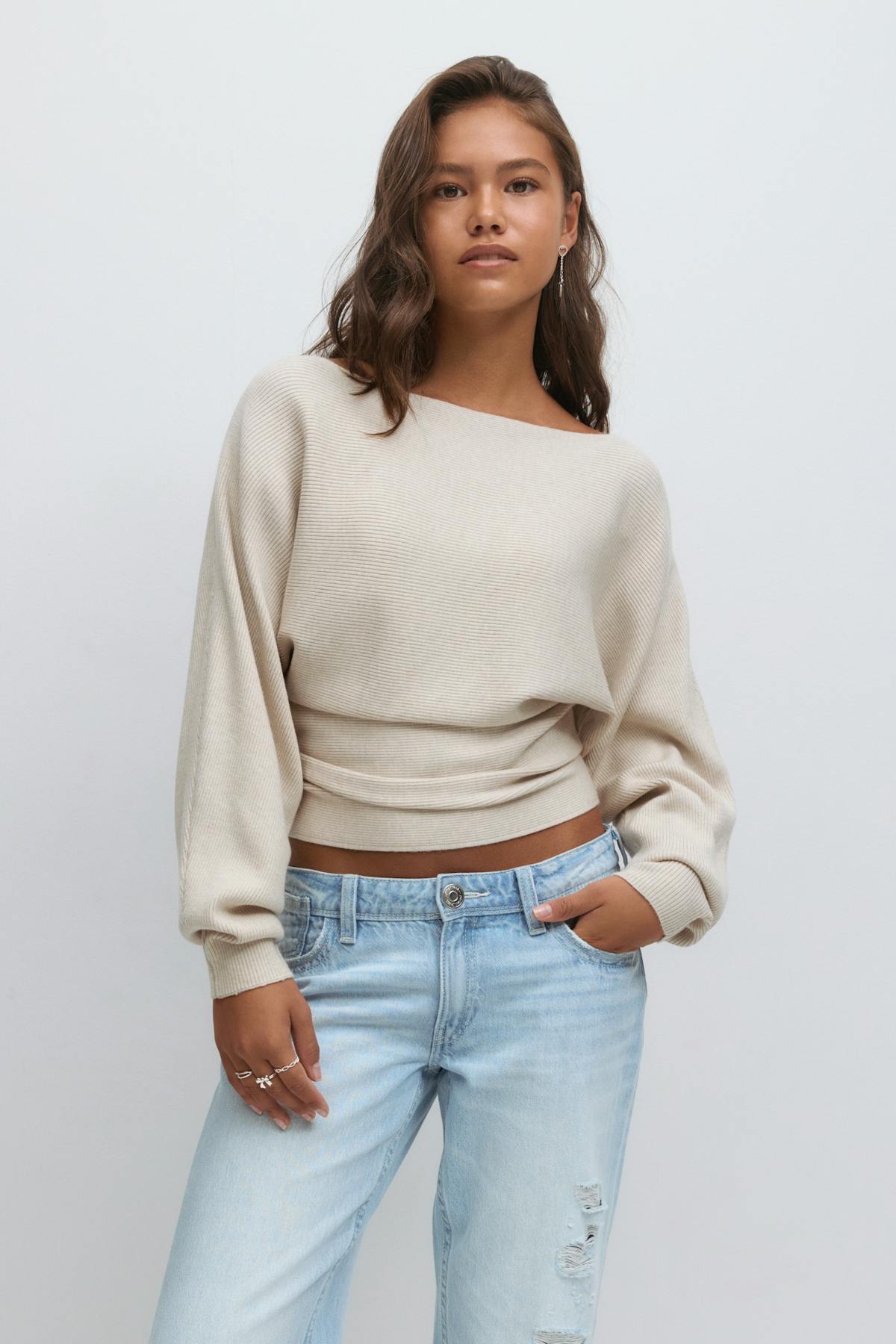 Y soft knitted sweater - Beige mel