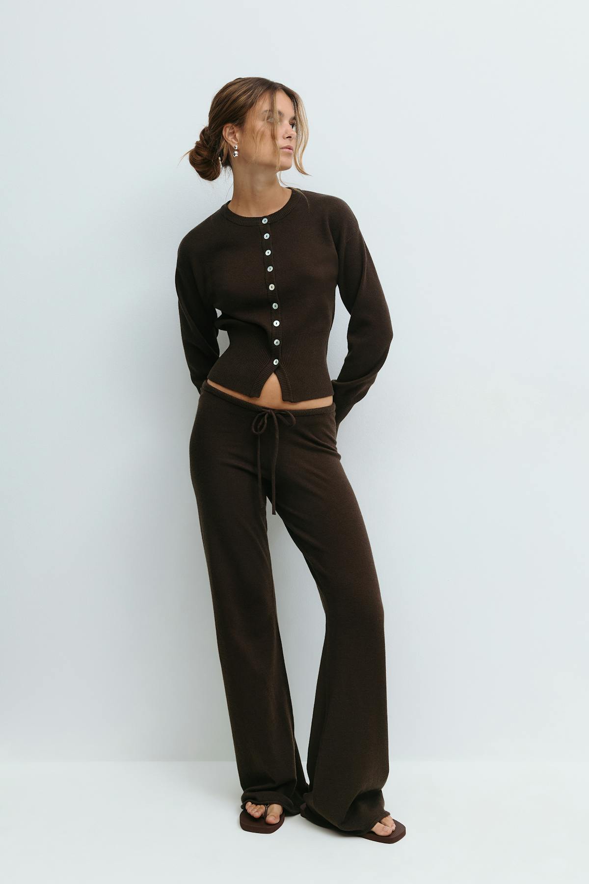 Knitted trousers - Beige melange