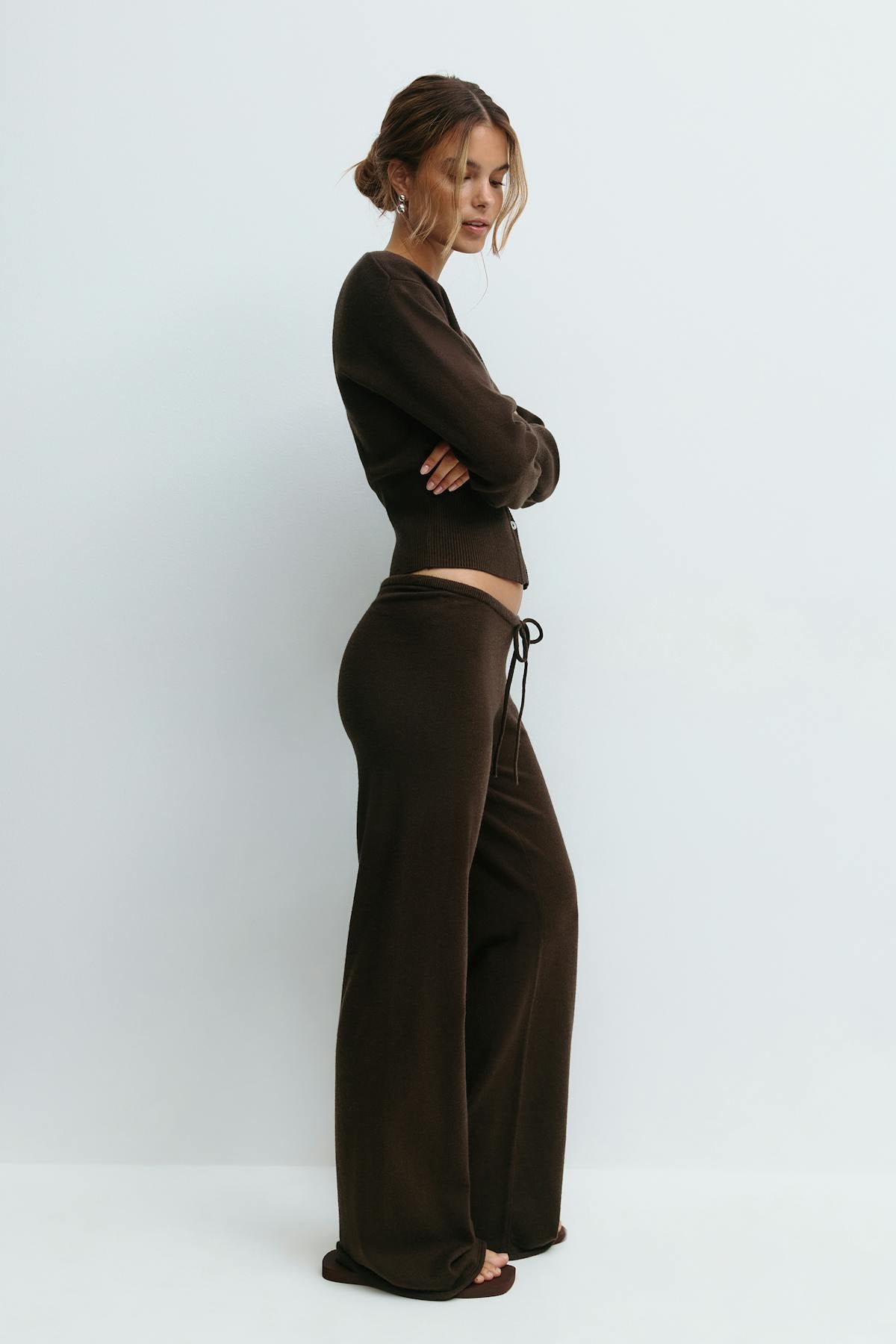 Knitted trousers - Beige melange