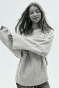 Y cable knitted sweater - Oat melange