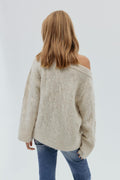 Y cable knitted sweater - Oat melange