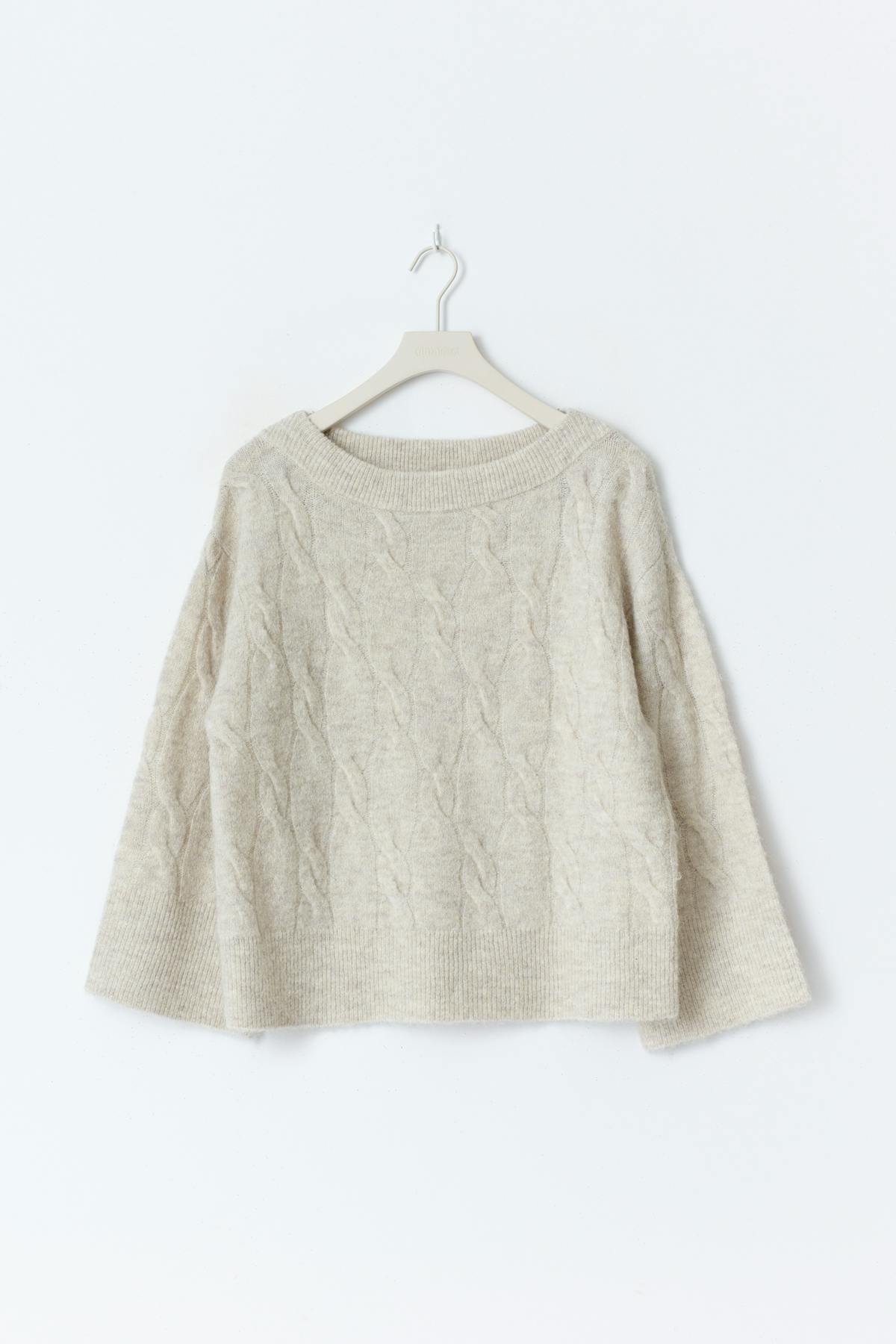 Y cable knitted sweater - Oat melange