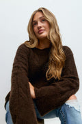 Y cable knitted sweater - Chocolate brown