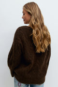 Y cable knitted sweater - Chocolate brown