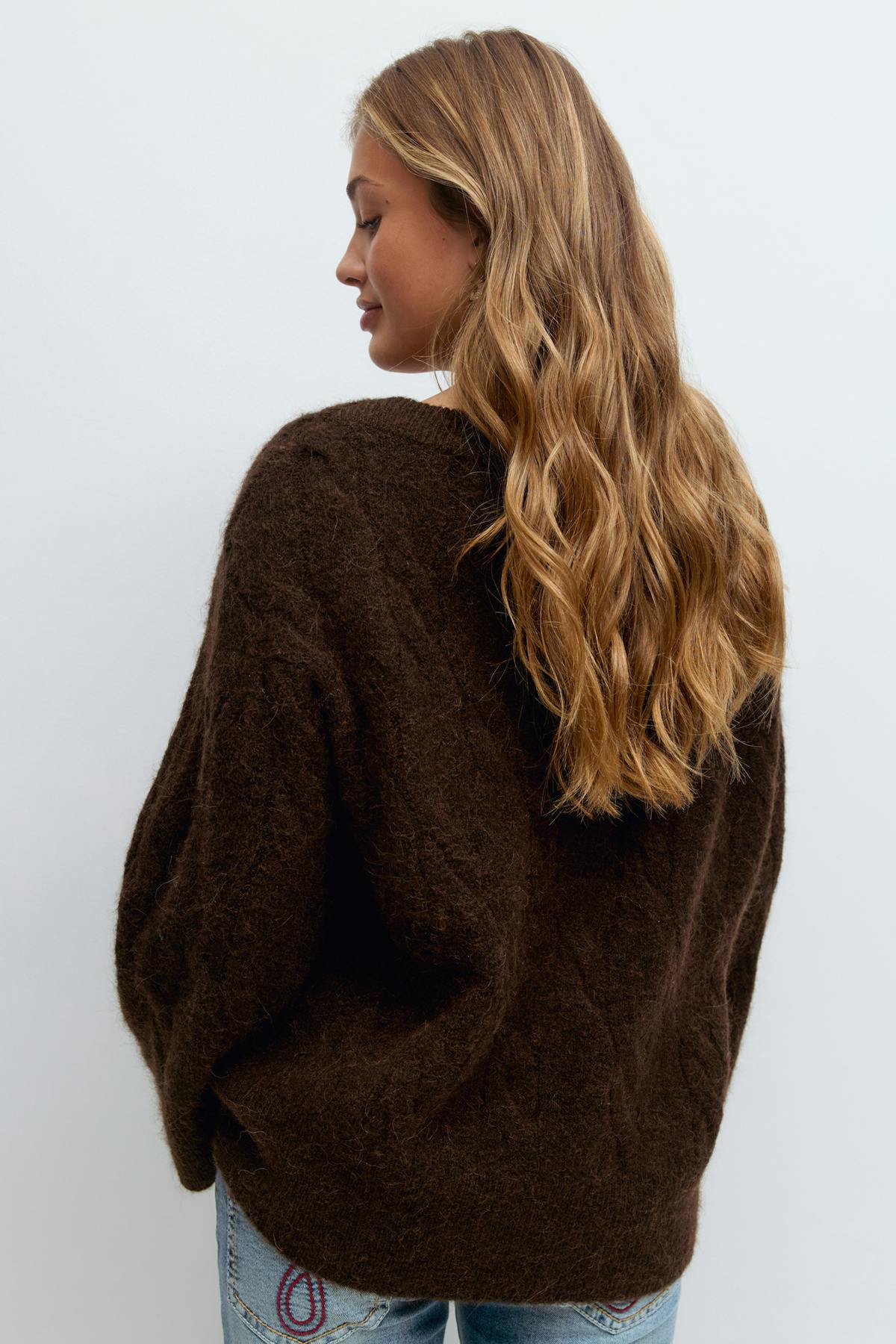 Y cable knitted sweater - Chocolate brown