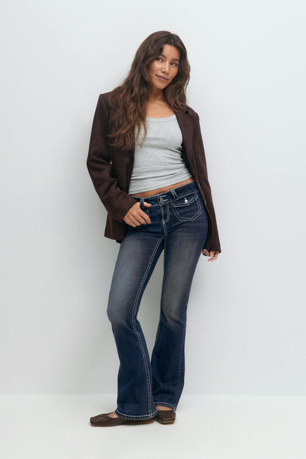 Front pocket bootcut jeans - Mid blue