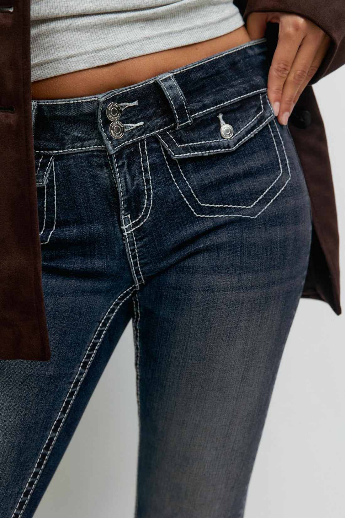 Front pocket bootcut jeans - Mid blue