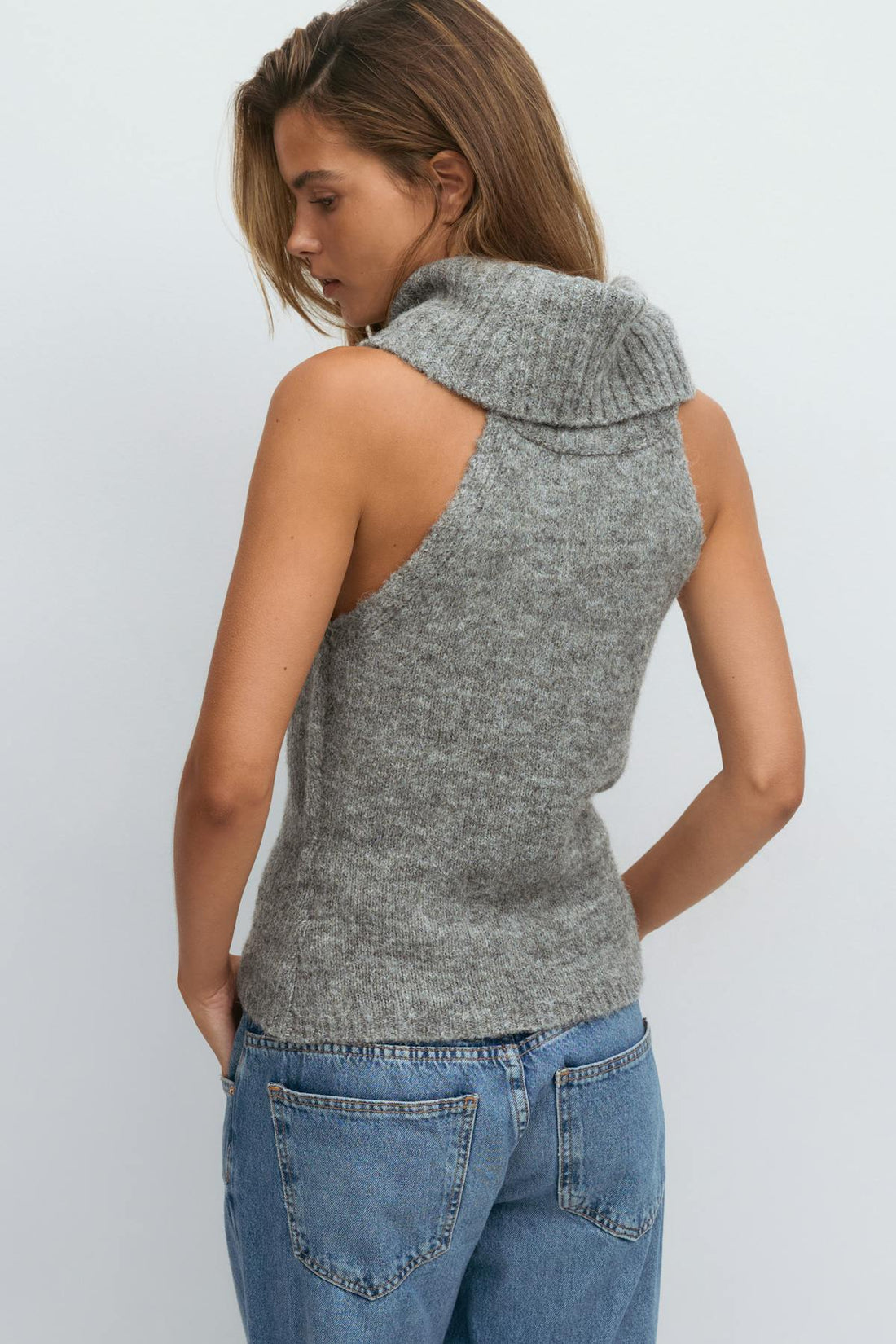 Chunky knitted polo top - Mid grey mel