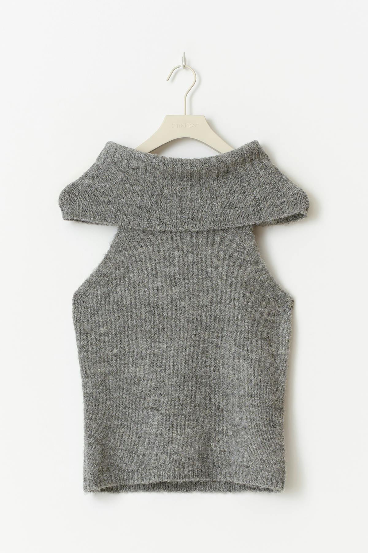 Chunky knitted polo top - Mid grey mel