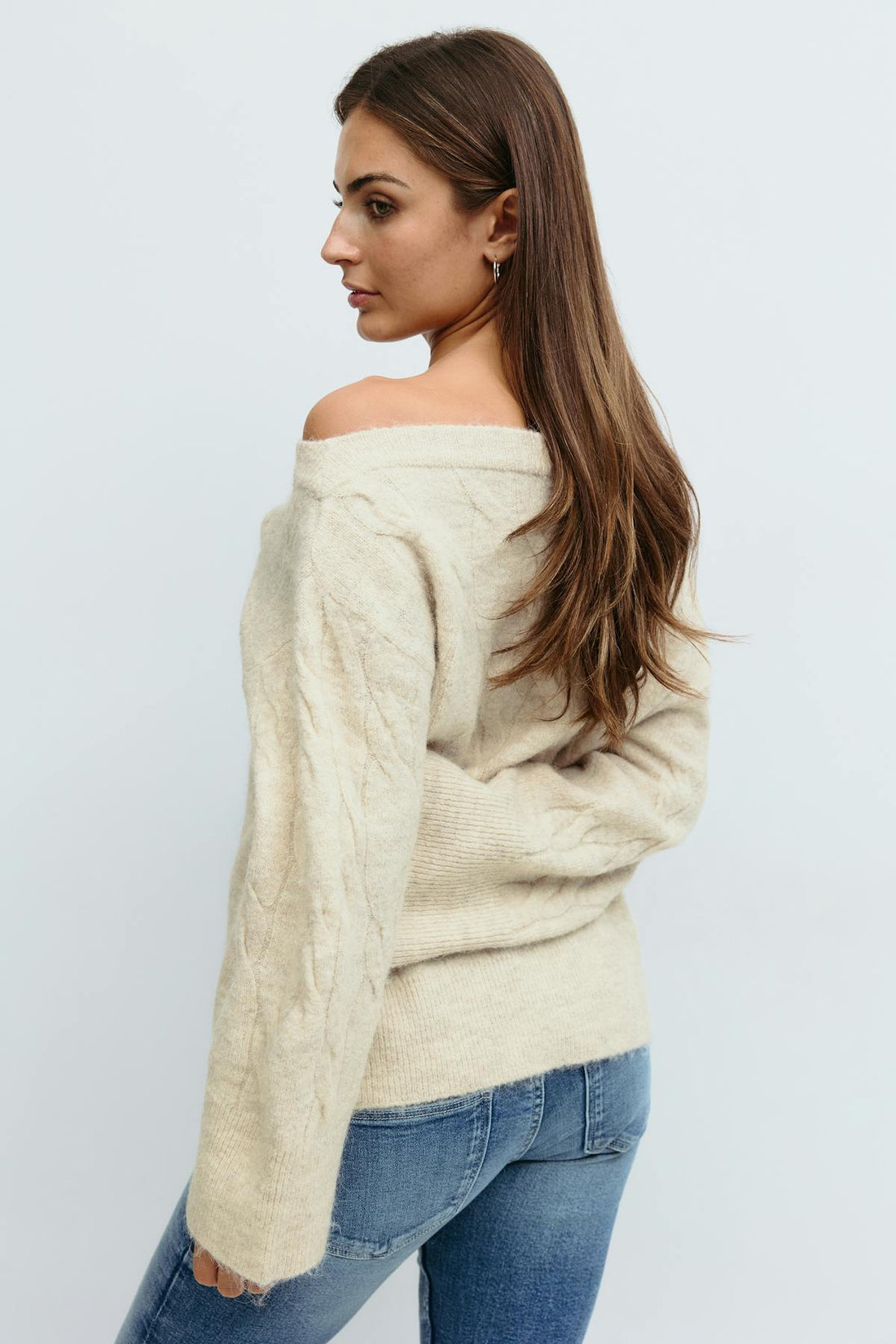 14+ cable knitted sweater - Oat melange