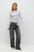 Sloped shoulder top - Grey melange