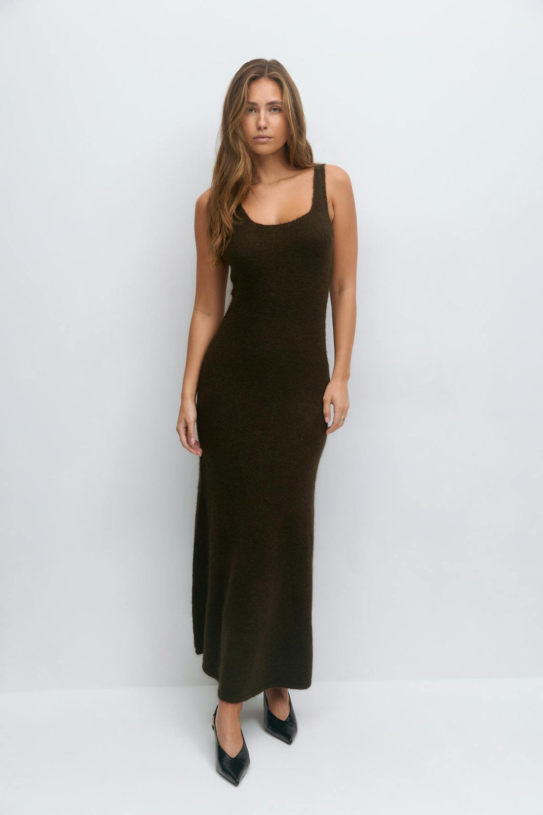 Strap knitted dress - Chocolate brown