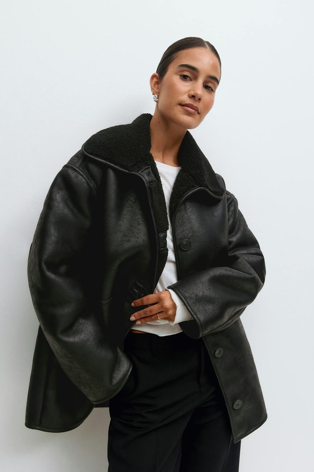 Bonded pu teddy jacket - Noir